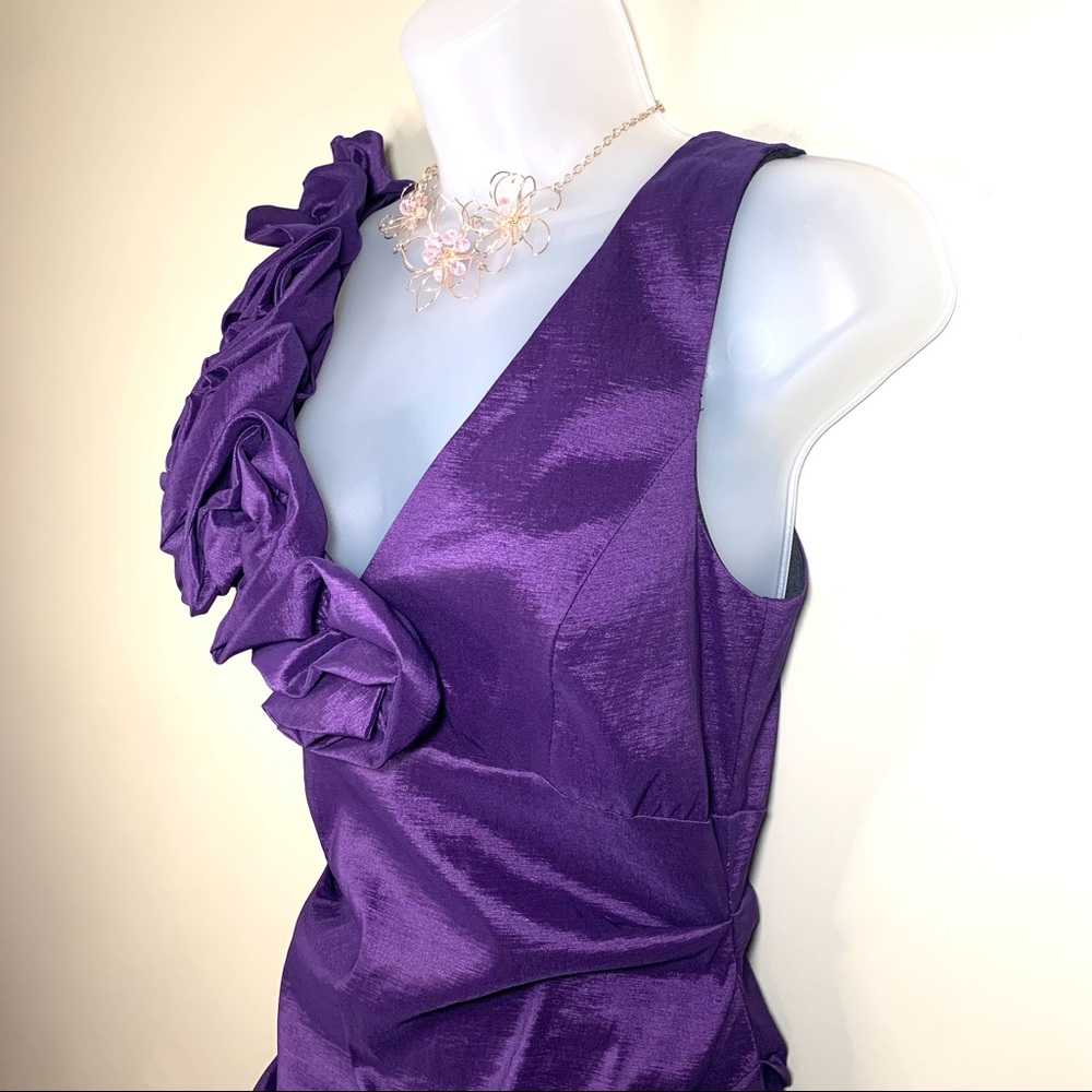 JADE Metallic Purple Bodycon Cocktail Dress Asymmetric Ruffle Size 8 Barbiecore - Picture 4 of 16